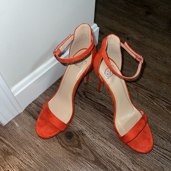 Orange velour 3 inch heels with ankle straps. Comfortable and work once. - Picture 3 of 5